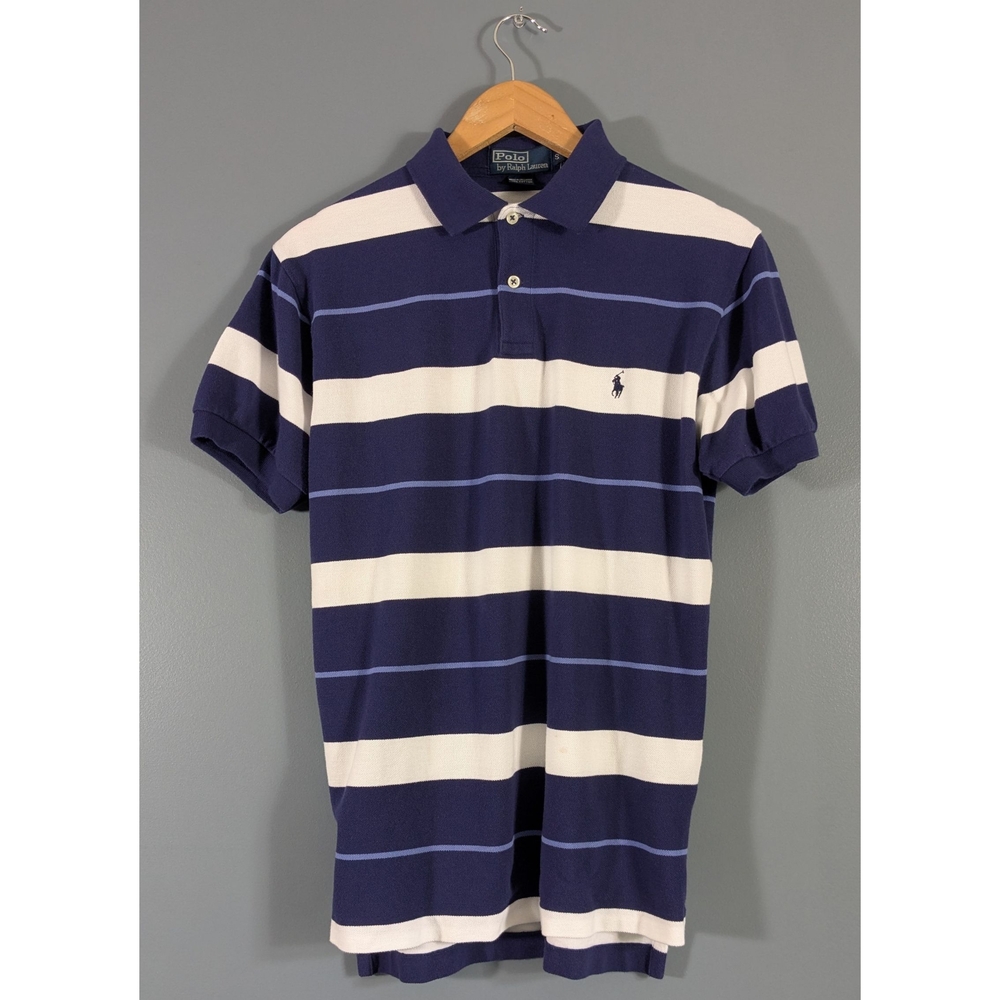 Polo by Ralph Lauren Men's Navy and White Striped Shirt (Flawed)